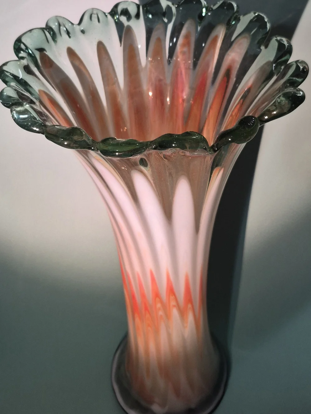 Orange White Glass Vase Swung Art Glass